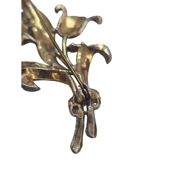 Vintage Enamel Tulip Brooch With Rhinestones Gold-Tone Floral Pin Green & Multic - Picture 12 of 16